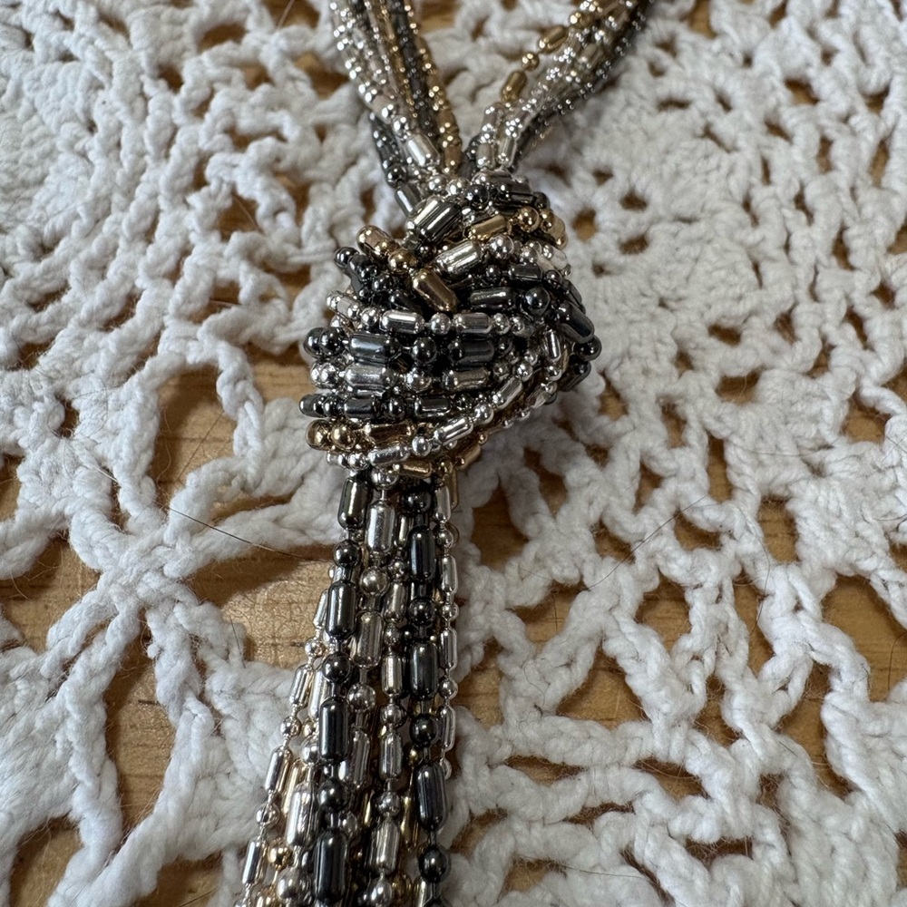 N212 Elegant Dot Dash 7 strand Beaded Knot Necklace